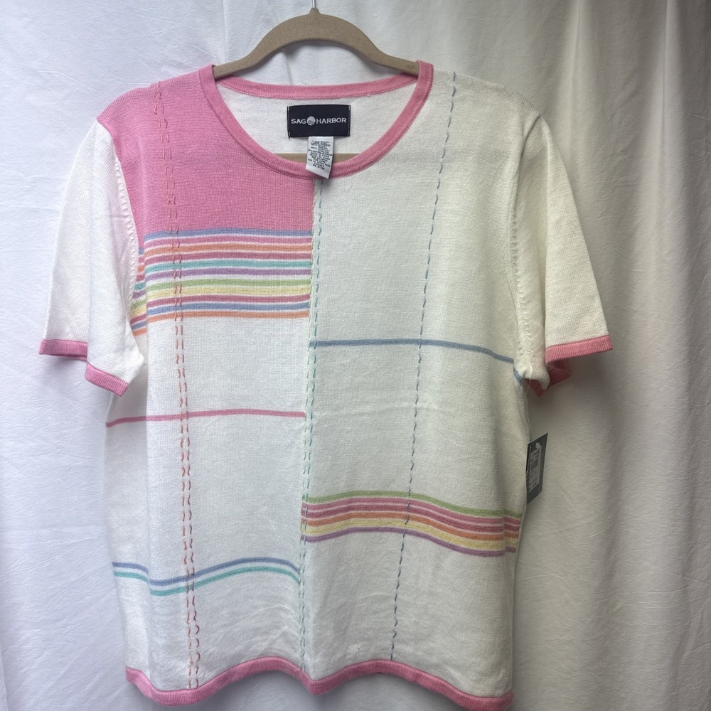 Sag Harbor Short Sleeve Summer Sweater Pastels Large New w/ Tags